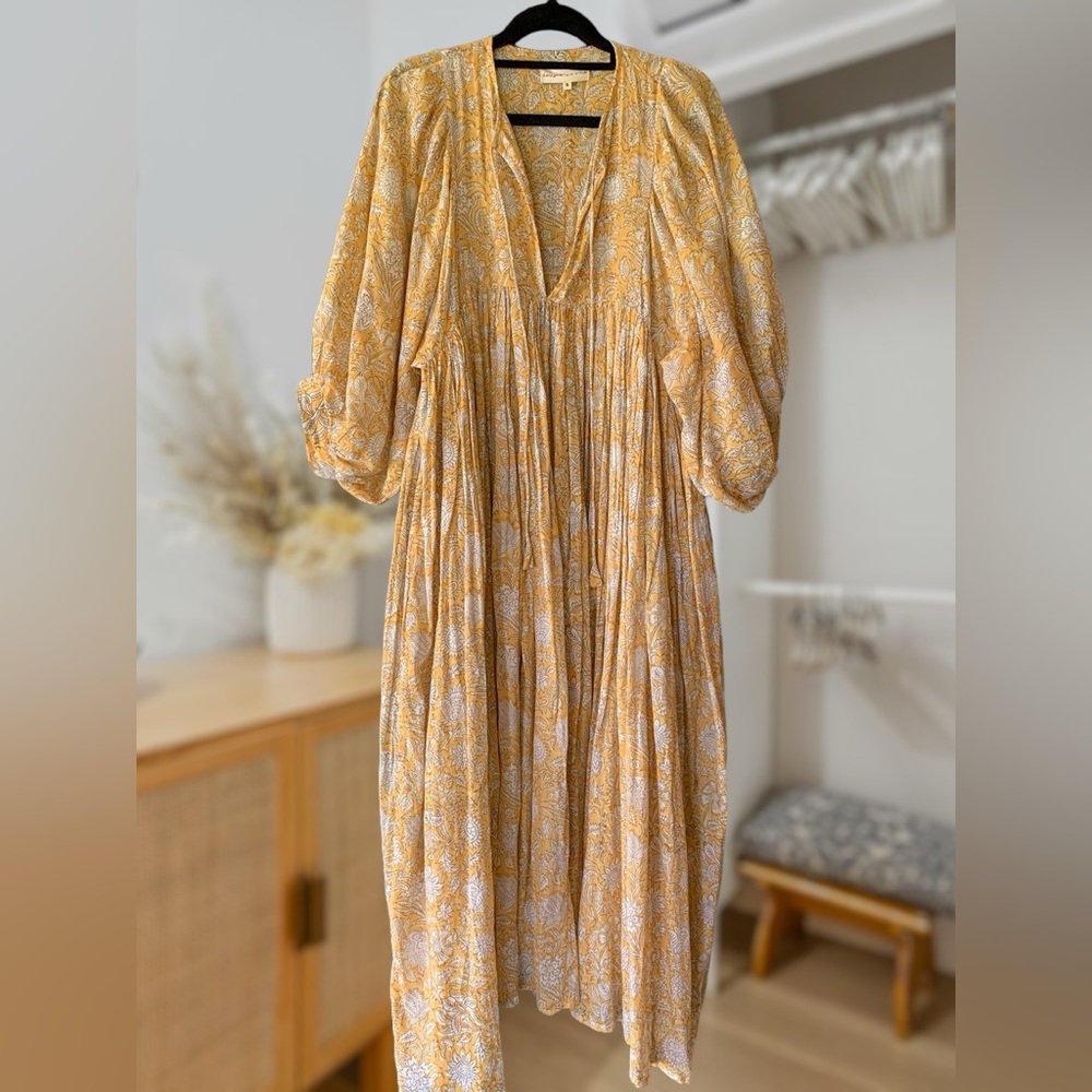 Daughters of India Kyra Midi Dress in Cumin Size S Small Ethical Fashion